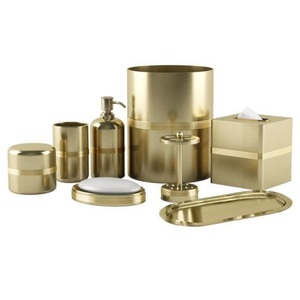 Hot Sale Hotels <b>Decor</b> <b>Bathroom</b> Collection Set Metal Gold Finish Soap Dispenser Tissue Box Toothbrush Holder Tumbler Modern <b>Decor</b> - Product Image 1