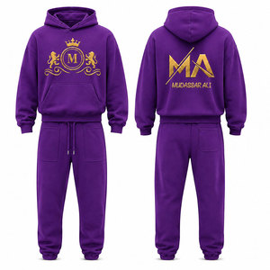 MUDASSAR APPAREL ENTERPRISES Chándal Vintage Morado para Hombre con Capucha, 100% Algodón, Logotipo Estampado, Cordón Ajustable, Tallas Grandes - Product Image 1