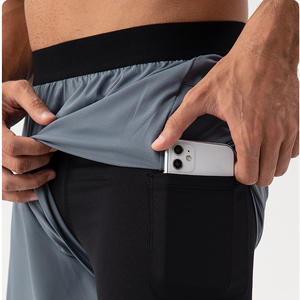 Loose Breathable Casual Running Fitness Eco-Friendly 100% Cotton Solid Color Double <b>Layer</b> Men's Sports Shorts - Product Image 5