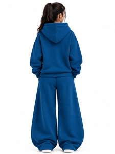 Conjunto Deportivo con Capucha para Mujer, Estampado de Puntos Azules y Leopardo, 100% Algodón, Transpirable, Corte Holgado, Manga Larga, Informal, para Otoño, con Bolsillos Laterales - Product Image 2
