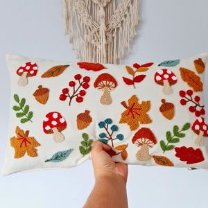 <b>White</b> Satin Tree Of Life Beaded Cushion Cover Hand Embroidered Orange Bugle Bead <b>Throw</b> Pillow Case For Couch Bed Sofa Home - Product Image 4