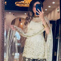 Ensemble Sharara en Soie Chinnon Lourde, Prêt-à-porter, Séchage Rapide, Protection Solaire Estivale, Tenue Ethnique Festive avec Broderies Riches