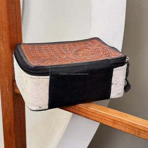 Boîte à bijoux portable en cuir usiné à la main de haute qualité personnalisée pour les femmes sac de rangement de bijoux de voyage en cuir de vachette - Product Image 5