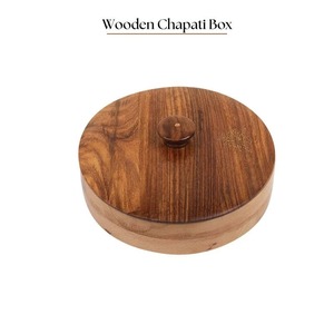 Boîte à chapati en bois ronde avec couvercle, design traditionnel durable, conteneur de rangement fait à la main - Product Image 1