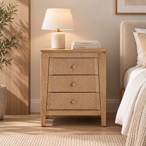 Modern <b>Oak</b> Solid Wood 3 Drawer <b>Bedside</b> <b>Table</b> Nightstand Bedroom Storage Cabinet With Durable Construction For Bedroom - Product Image 1