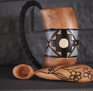 Mug en corne de buffle polie naturelle, design viking écologique, portable - Product Image 1