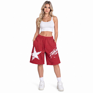 Shorts amples en molleton de coton pour femme, coupe décontractée, avec cordon de serrage à la taille et poches latérales, style oversize, OEM ODM - Product Image 2