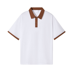 Polo homme noir à manches courtes, col marron, décontracté, en coton Oxford respirant, coupe classique, couleur unie - Product Image 2