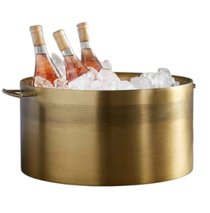Round Metal Ice Bucket With <b>Tongs</b> Vintage Design Rust Resistant Party Beverage Cooler For Wine Champagne Chilling - Product Image 1
