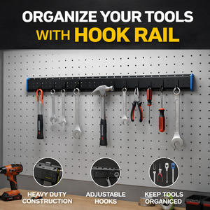 Storage Wall Mount Rail Capacity 300 lbs Loading 35" Heavy Duty Metal Pegboard <b>Hook</b> Rail Garage <b>Tool</b> Black Color GAPGAR002 - Product Image 6