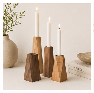 High-Quality Geometric Wooden Candle Holder Set Modern Faceted Natural Wood Candlestick Stand For Taper Candles Minimalist Home - Product Image 4
