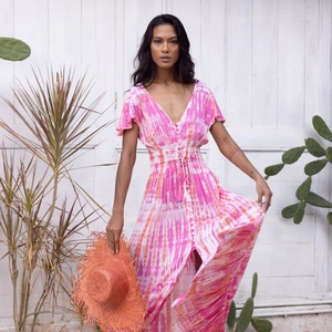 New Traditional 2024 Eco-Friendly Digital Printing Solid Chiffon Linen/Cotton A-Line <b>Short</b> Sleeve <b>Maxi</b> <b>Dress</b> for Women - Product Image 1