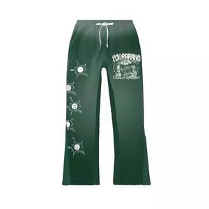 Pantalon de survêtement unisexe vert sportif, coupe ample, longueur intégrale, avec cordon de serrage, ourlet fendu, poches latérales unies, respirant, 100 % coton - Product Image 6