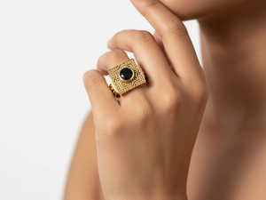 Geometric Onyx Signet <b>Ring</b> <b>Gold</b> Plated Brass Statement <b>Ring</b> - Product Image 2