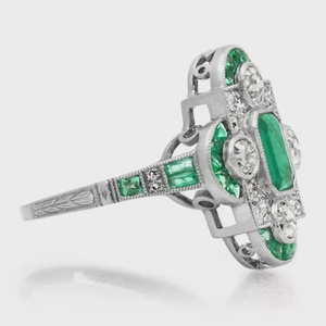2.8CT Art Deco Style Green <b>Emerald</b> Cut & Lab Created Moissanite IGI Certified Rhodium Plated 925 <b>Silver</b> Wedding Engagement <b>Ring</b> - Product Image 4