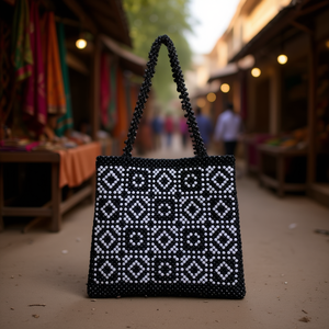 Sacs fourre-tout promotionnels de style tendance, durables, avec poignée baguette, en perles de verre, artisanaux indiens colorés, de luxe, de style ethnique - Product Image 3