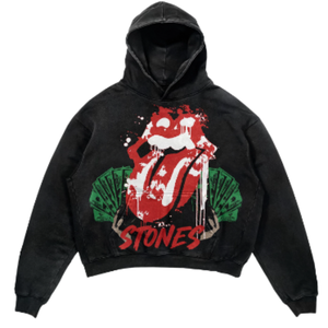 Sweat à capuche personnalisé épais et oversize, motif squelette gothique, avec strass, noir délavé vintage, style streetwear, pour hommes et femmes, Y2K - Product Image 3