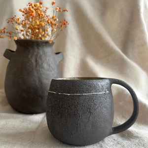 Ensemble de tasses à café de bureau en grès japonais vintage, tasse à cappuccino et soucoupe à thé du soir par Universal Overseas - Product Image 3