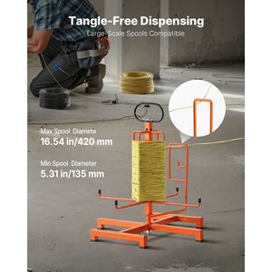 Dispenser Portatile per Cavi con Maniglia Antiscivolo in Metallo, Supporto a Pavimento per Bobine di Cavi, Vassoio Portatile per Cablaggio - Product Image 6