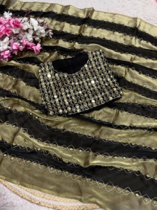 Designer Aari Work And Original Mirror Work 9 Patta Space Silk <b>Saree</b> With Embroidery And Original Mirror Work Space Silk Blouse - Product Image 6