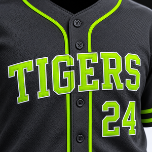 Ensemble uniforme de baseball Tigers noir avec accents vert fluo, maillot et pantalon sublimés, évacuation de l'humidité, coupe athlétique pour homme adulte - Product Image 5