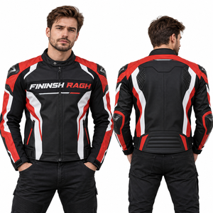เสื้อแจ็คเก็ตมอเตอร์ไซค์หนัง PU สำหรับผู้ชาย คอตั้ง แต่งสีตัดกัน ระบายอากาศได้ดี เสื้อโค้ทสำหรับขี่มอเตอร์ไซค์  ชุดแข่งรถ ซิปเต็มตัว - Product Image 2