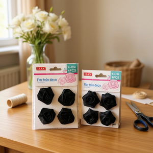 Fleur en tissu décorative Ilan 4 cm 4 pièces noire pour artisanat DIY décoration intérieure - Product Image 2