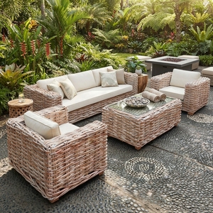 Handcrafted outdoor wicker rattan patio sofa set cushioned sofa armchairs coffee table furniture lounge setup product item - Product Image 4
