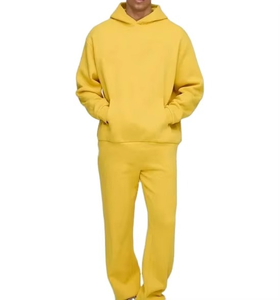Unisex <b>Yellow</b> Hooded 2 1 Eco-friendly Drawstring Closure <b>Tracksuit</b> Set Full Sleeve Solid Color Casual Sportswear Midweight - Product Image 1