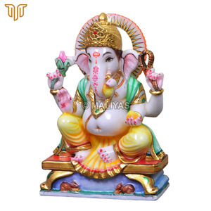 Estatua de Ganesha de Mármol Puro |   Ídolo del Dios Ganesha Hecho a Mano |   Murti de Ganpati en Mármol para Templo en Casa |   Escultura de Ganesha en Mármol - Product Image 4