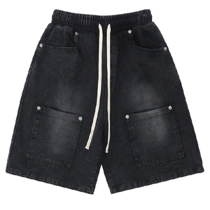 Hot Sale Men's Mid Waist Stonewashed Denim Shorts Straight Leg Casual Summer Woven Cotton Jeans with Pockets - Product Image 4