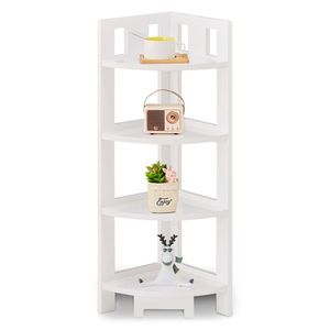 Scaffale Angolare a 4 Ripiani in Legno, Unità di Stoccaggio Multiuso per Spazi Ristretti, Scaffalatura per Casa, Ufficio, Bagno, Mensole da Parete - Product Image 1