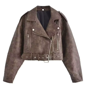PIHA SPORTS Women's Genuine Cow Skin <b>Motorcycle</b> Biker <b>Jacket</b> Full Sleeve Windproof Breathable <b>Vintage</b> Winter Style Zipper - Product Image 3