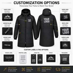 Custom Long <b>Hooded</b> Parka Jacket <b>Men</b> Winter Padded <b>Coat</b> Reflective Piping Outdoor OEM Private Label Manufacturer <b>Fur</b> Trim - Product Image 6