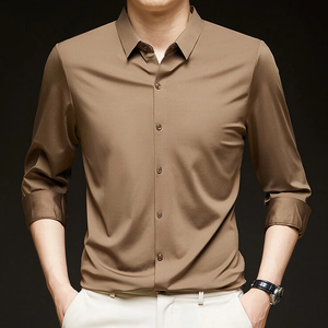 Chemise noire pour homme à manches longues, boutonnée, élégante, décontractée, pour le bureau, extensible, coupe ajustée, vente en gros, personnalisable, OEM - Product Image 6