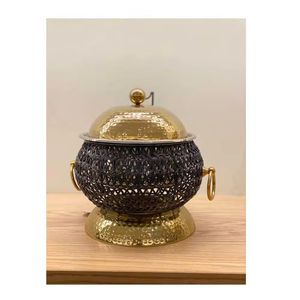 Modern Silver Sphere Casserole Premium Food Warmers Stainless Steel <b>Buffet</b> <b>Server</b> with Gold Arched Architectural Base - Product Image 3