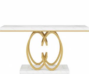 Mesa Consola Moderna de Lujo en Acero Inoxidable Dorado con Base Escultural Única, Mesa de Entrada con Tapa de Mármol Blanco para Sala de Estar - Product Image 1