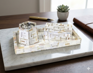 <b>Eid</b> <b>Gift</b> Mother of Pearl Inlay Incense Burner Set with Serving Tray Lavender & Benzoin Scent Customized Color & Size - Product Image 1