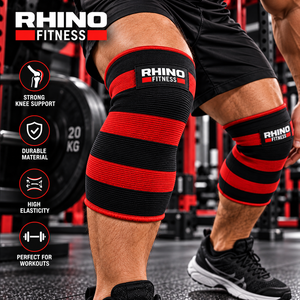 Rodilleras Elásticas Rayadas Rhino Fitness Negras y Grises para Gimnasio, Levantamiento de Pesas, Soporte de Rodilla, Material Elástico para Ropa Deportiva - Product Image 1