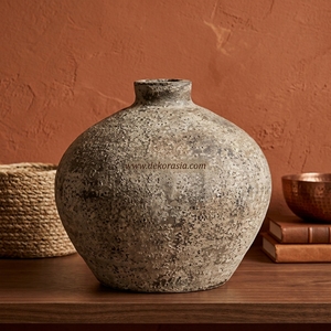Vase rond en terre cuite rustique Buano, fait main, pot en argile, récipient décoratif en grès, vente en gros - Product Image 5