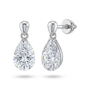 Pendientes de Diamantes con Corte de Pera en Oro Blanco de 14K con Engaste de Bisel, Joyería Clásica de Boda para Mujer - Product Image 2