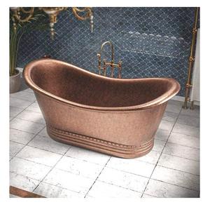 Baignoire ovale autoportante de luxe en cuivre martelé, design écologique, style vintage à pattes, pour projets hôteliers et villas. - Product Image 2