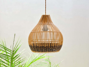 Pear Shaped Wicker Pendant Light Shade Two-Tone Contrast Mesh <b>Rattan</b> Lampshade Minimalist Dining Room <b>Lantern</b> - Product Image 3