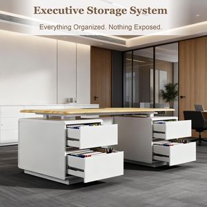 L-Shaped 70.8" Height Adjustable Executive <b>Desk</b> Sit Stand Workstation with Dual Storage and Privacy <b>Divider</b> - Product Image 4