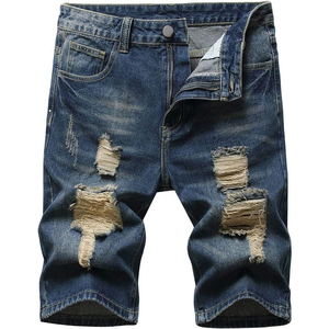 Hot Selling Summer Vintage Washed Ripped Patch Denim Shorts High Quality Men's Gym Casual 100%Cotton jeans shorts front Logo - Product Image 1