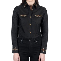 Chemise boutonnée pour femme personnalisée OEM/ODM, 100% coton, manches longues, col décontracté, imprimé léopard, embellissements avec logo