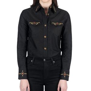 Camisa de Mujer con Botones Personalizada OEM/ODM, 100% Algodón, Manga Larga, Cuello Casual, Adornos con Logotipo de Leopardo, Venta al Por Mayor - Product Image 3