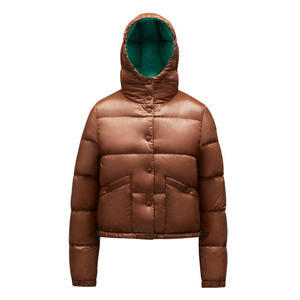 Blouson matelassé marron pour homme à capuche, col montant, rembourré de duvet, coupe-vent, décontracté, pour l'hiver, longueur courte, fermeture boutonnée - Product Image 1