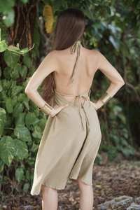 Vestido Midi de Algodón Beige Estilo Boho para Mujer, Cuello en V Profundo, Sin Mangas, Casual, para Playa o Verano - Product Image 2