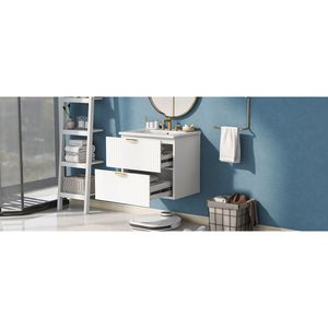 Modern 24-Inch Wall Mounted Bathroom Vanity with 2 <b>Drawers</b> for <b>Small</b> Bathrooms - Product Image 6